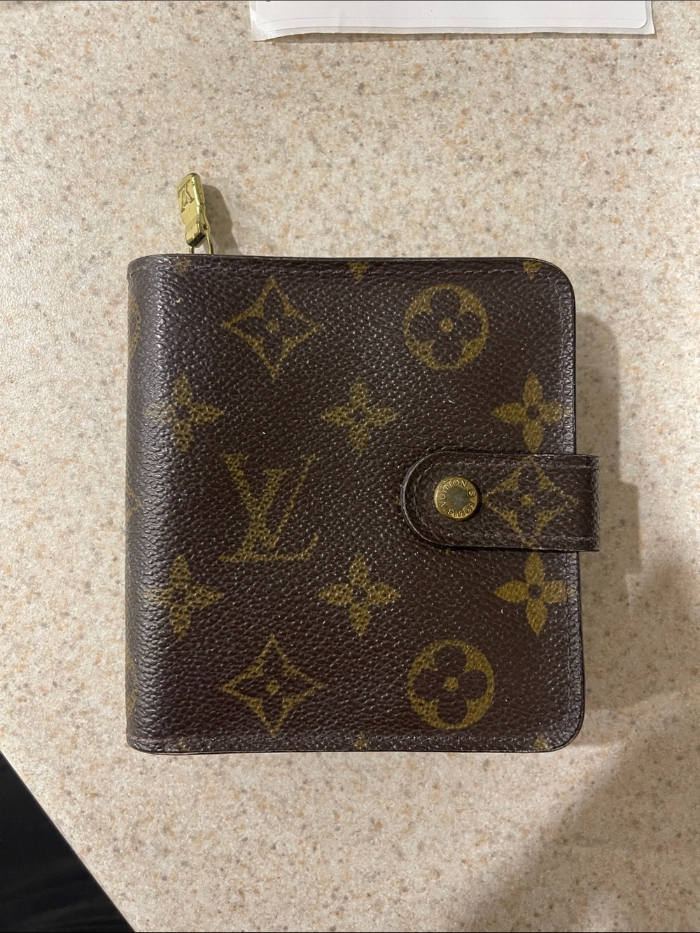 Louis Vuitton Monogram Canvas Compact Zip Wallet - Brown/Gold with COA